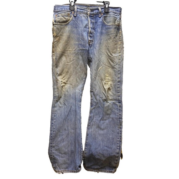 Vintage Levis 501 Jeans Mens 33x31 Denim Distressed Button‎ Fade Baggy Wide Leg - Picture 1 of 14